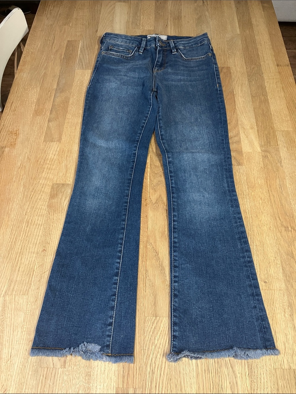 Free People Dark Blue Flare Jeans with Raw Hem